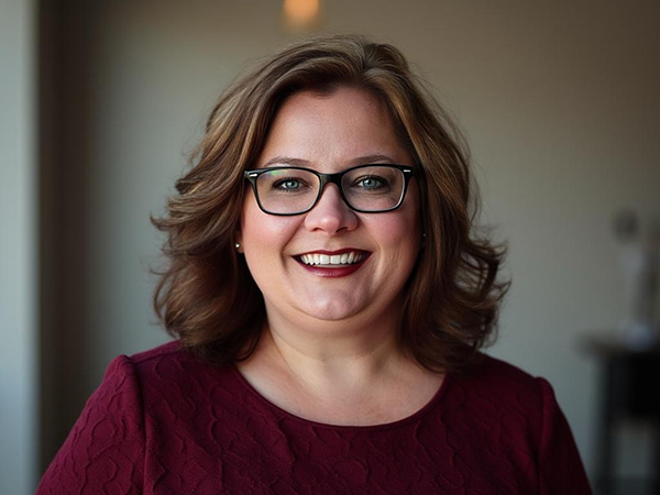 Headshot of Tara Simpson in maroon colored blouse. 